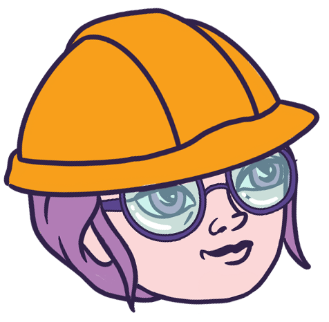 Illustration of a lady in a construction hat with glasses.